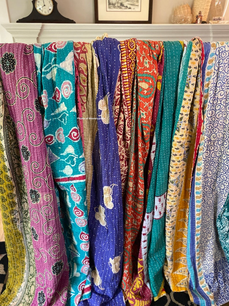 Große Menge Indischer Vintage Kantha Quilt Handgemachter Wurf Wendedecke Bettdecke Baumwollgewebe Boho Quilt Bild 5