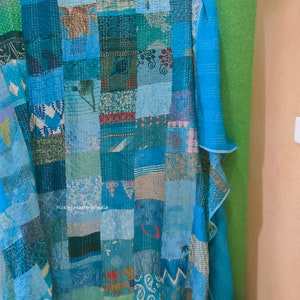 Patchwork Kantha Quilt  Vintage Style Blanket Reversible Throw Handmade Bedding Lightweight Bedspread Bohemian Decor