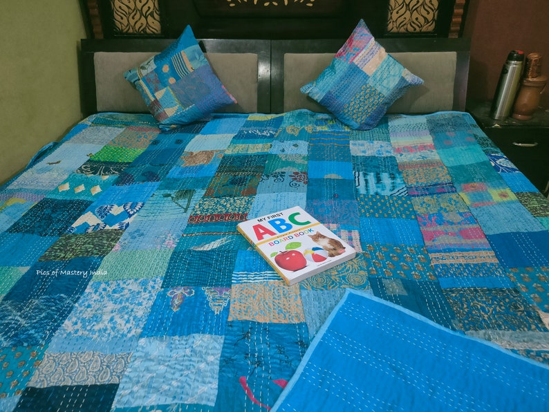 Bohemian Patchwork Quilt Kantha Quilt Handmade Vintage Quilts Boho Bedding Throw Blanket Bedspread Quilting Hippie Quilts For Sale Turquoise