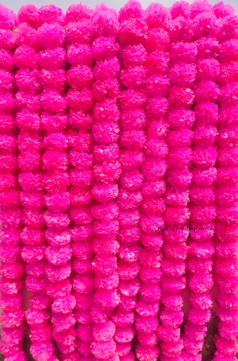 VENDITA SU Fiore di calendula indiano Decorativo artificiale Deewali Corde di ghirlanda di fiori di calendula per la decorazione della festa nuziale di Natale Pink