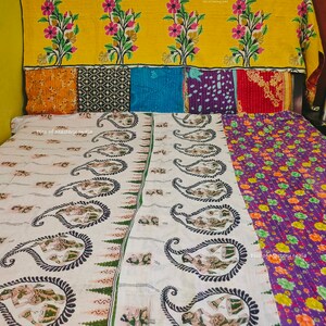 Lot de gros de couette Kantha fait main, couverture réversible, couvre-lit, tissu en coton, couette vintage indienne image 10