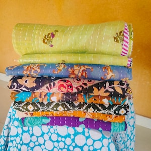 Lot de gros de couette Kantha fait main, couverture réversible, couvre-lit, tissu en coton, couette vintage indienne image 8