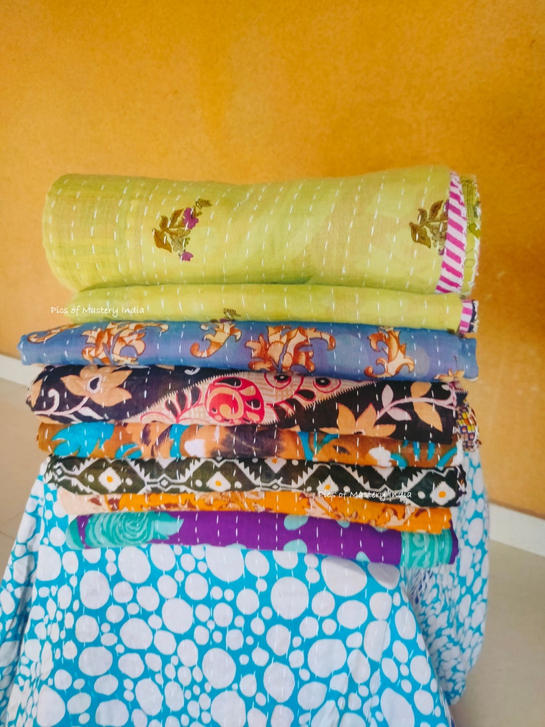 Lot de gros de couette Kantha fait main, couverture réversible, couvre-lit, tissu en coton, couette vintage indienne image 8
