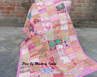 Embroidered silk patchwork tapestry boho wall hanging art