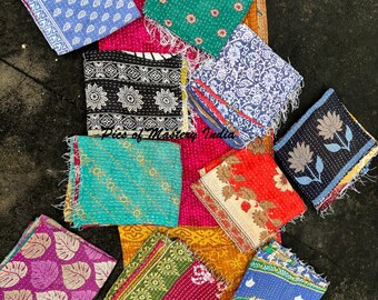 Recycle Cotton Sari Scarf Indian Kantha Reversible neck Shawl (18" x 72") Inches