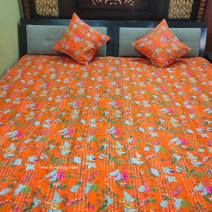 Indian printed Kantha Quilt Bed Cover Throw Bedding Blanket Pure Cotton Throw Hand Stitched Quilts Hippie Gifts Quilted Covers