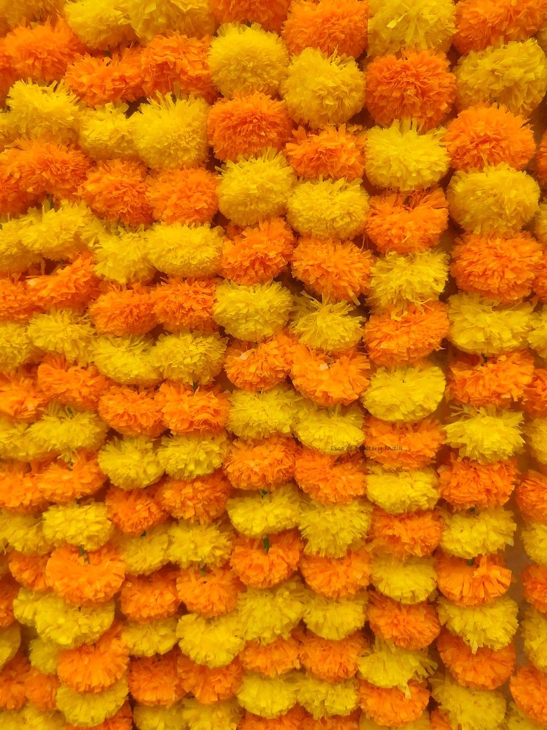 VENTE sur des fleurs de souci indiennes artificielles décoratives Deewali guirlandes de fleurs de souci de Deewali pour la décoration de fête de mariage de noël Yellow With Mango