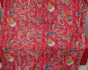Gedruckte Kantha Quilt - Handgemachte Indische Baumwolle Tagesdecke
