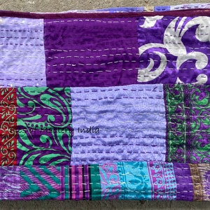 Silk Patchwork Quilt Luxury Throw Blanket Handmade Bedding Quilted Bedspread Cozy Bedroom Decor Wedding gift