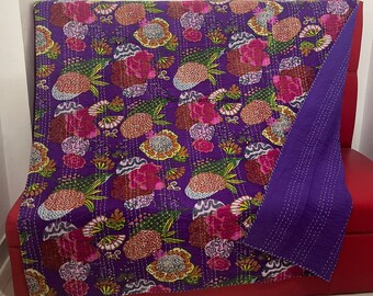 Edredón Kantha de algodón floral: colcha india hecha a mano, manta acogedora