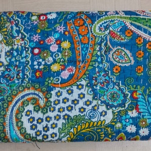 Floral Print Indian Kantha Quilt Bohemian Kantha Quilts Handmade Quilts Indian Kantha Throw Blanket Bedspread Quilting Bed Cover,