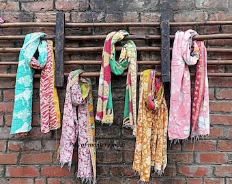 Farbenfrohe Vintage Kantha Schal aus Indien handgefertigte Baumwolle Dupatta für Frauen