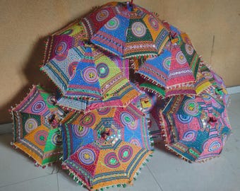 Handmade floral Regenschirme bestickt Baumwolle Patchwork Sonnenschirme Spiegelarbeit Terrassedekoration