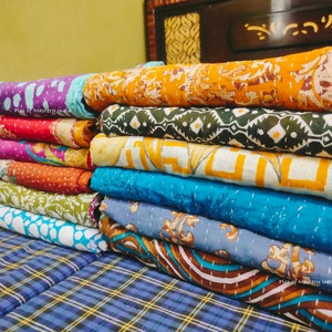 Lot de gros de couette Kantha fait main, couverture réversible, couvre-lit, tissu en coton, couette vintage indienne image 2