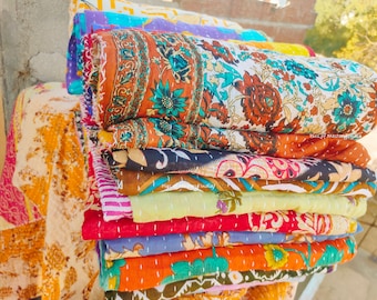 Lot de gros couvre-lits simples kantha couette couvre-lit en coton indien couette vintage kantha couette 85 x 55 pouces