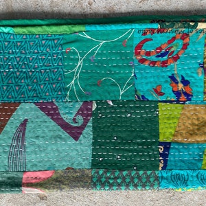 Bohemian Patchwork Quilt Kantha Quilt Handmade Vintage Quilts Boho Bedding Throw Blanket Bedspread Quilting Hippie Quilts For Sale Green