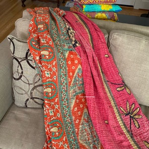 Große Menge Indischer Vintage Kantha Quilt Handgemachter Wurf Wendedecke Bettdecke Baumwollgewebe Boho Quilt Bild 3