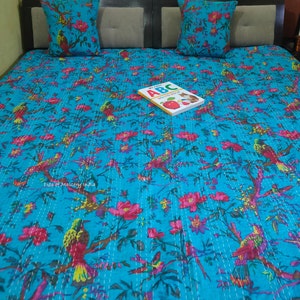 Indian Handmade Kantha Bedspread Twin Queen Size Cotton Throw Blanket Bed Cover Quilting Boho Bedding Quilted Bohemian Gudari Bedsheets