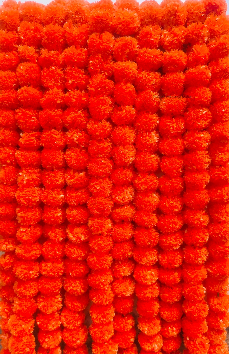 VENDITA SU Fiore di calendula indiano Decorativo artificiale Deewali Corde di ghirlanda di fiori di calendula per la decorazione della festa nuziale di Natale Orange