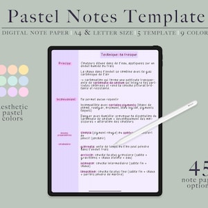 Modello digitale per prendere appunti, carta per appunti digitale pastello, modello di note goodnotes per note iPad, modello di note estetiche per studenti carino