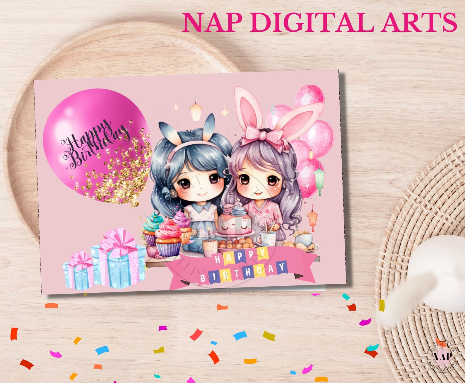 Happy Birthday Card Printable, Birthday Printable Set, Girl Happy ...