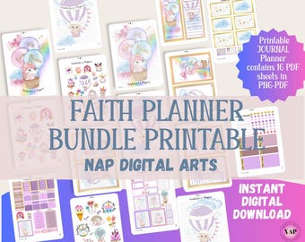 Faith Planner Bundle Printable, Created for a Purpose, Cute Printable Journal, Daily Journaling, Planner Stickers, Reflection Journal Notes