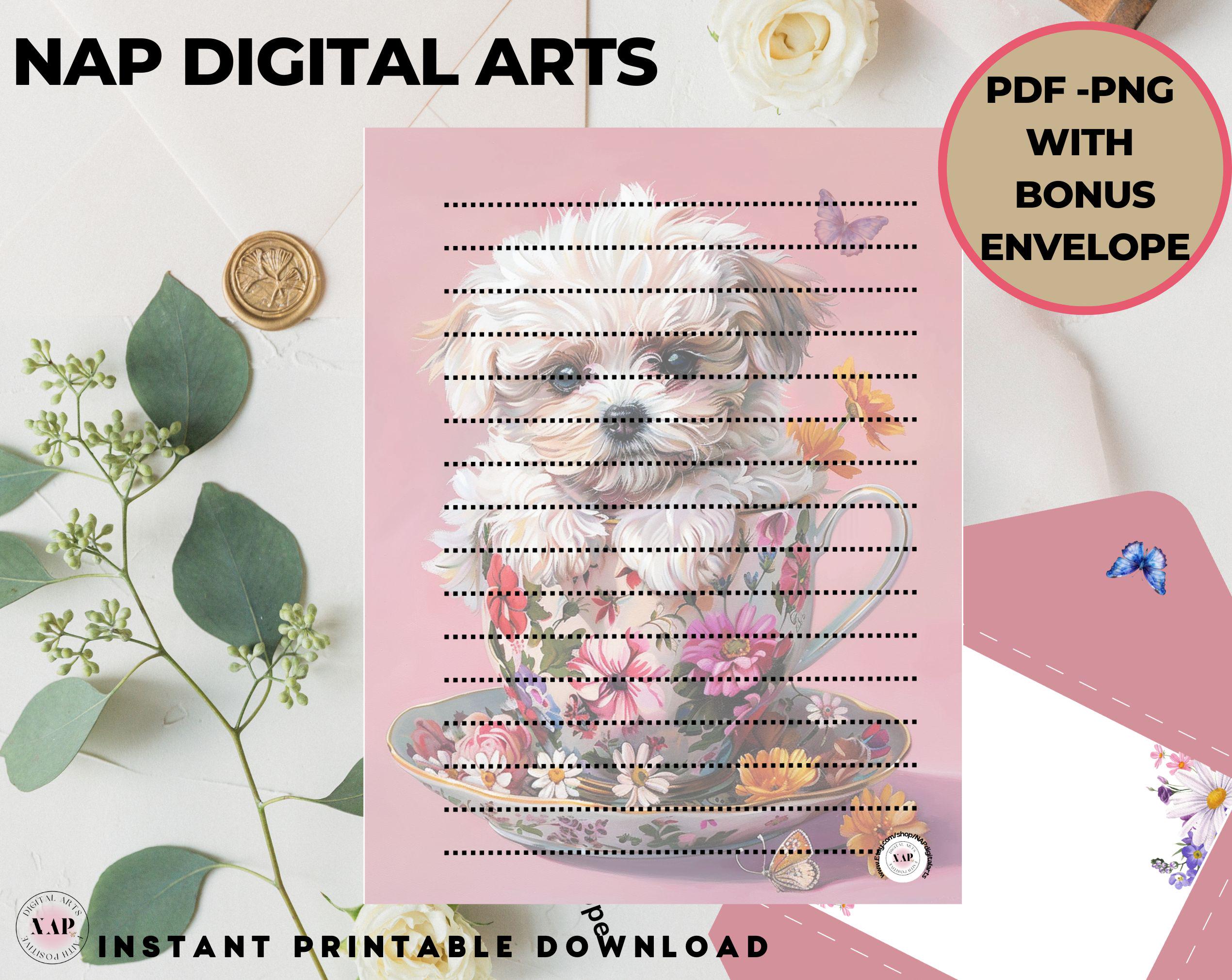 Cute Puppy Stationery Set, Dog Printable, Cute Animal Notecard, Writing ...