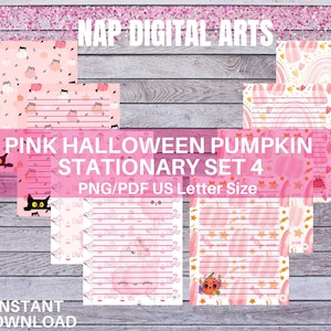 Spooky Stationery, Pink Halloween lined paper printable, Pink Halloween Pumpkin, Cute Writing Paper, Fall Journal Paper, Penpal paper, Boo