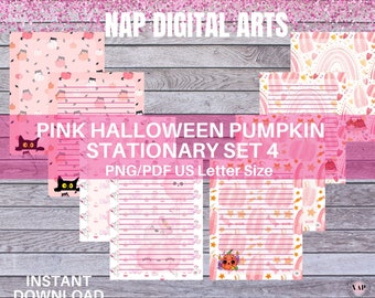 Spooky Stationery, Pink Halloween lined paper printable, Pink Halloween Pumpkin, Cute Writing Paper, Fall Journal Paper, Penpal paper, Boo