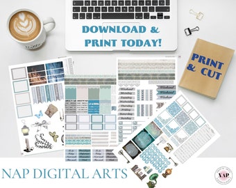 Printable Lace Bullet Journal, Note journal sheet, Bullet sticker sheets, Blue Planner stickers, Printable ephemera kit, Journaling Gift