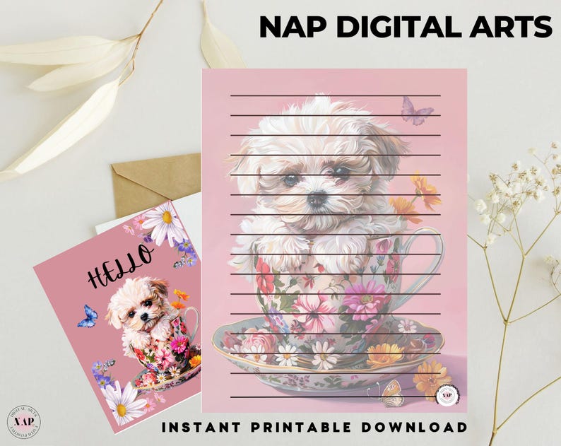 Cute Puppy Stationery Set, Dog Printable, Cute Animal Notecard, Writing ...