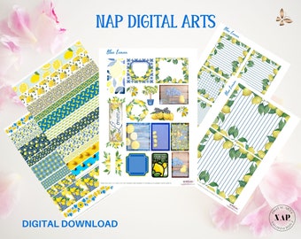 Bullet journal download, Printable stationary download, Cute Summer clipart, Note Planner insert, Lemon digital download, Digital washi tape