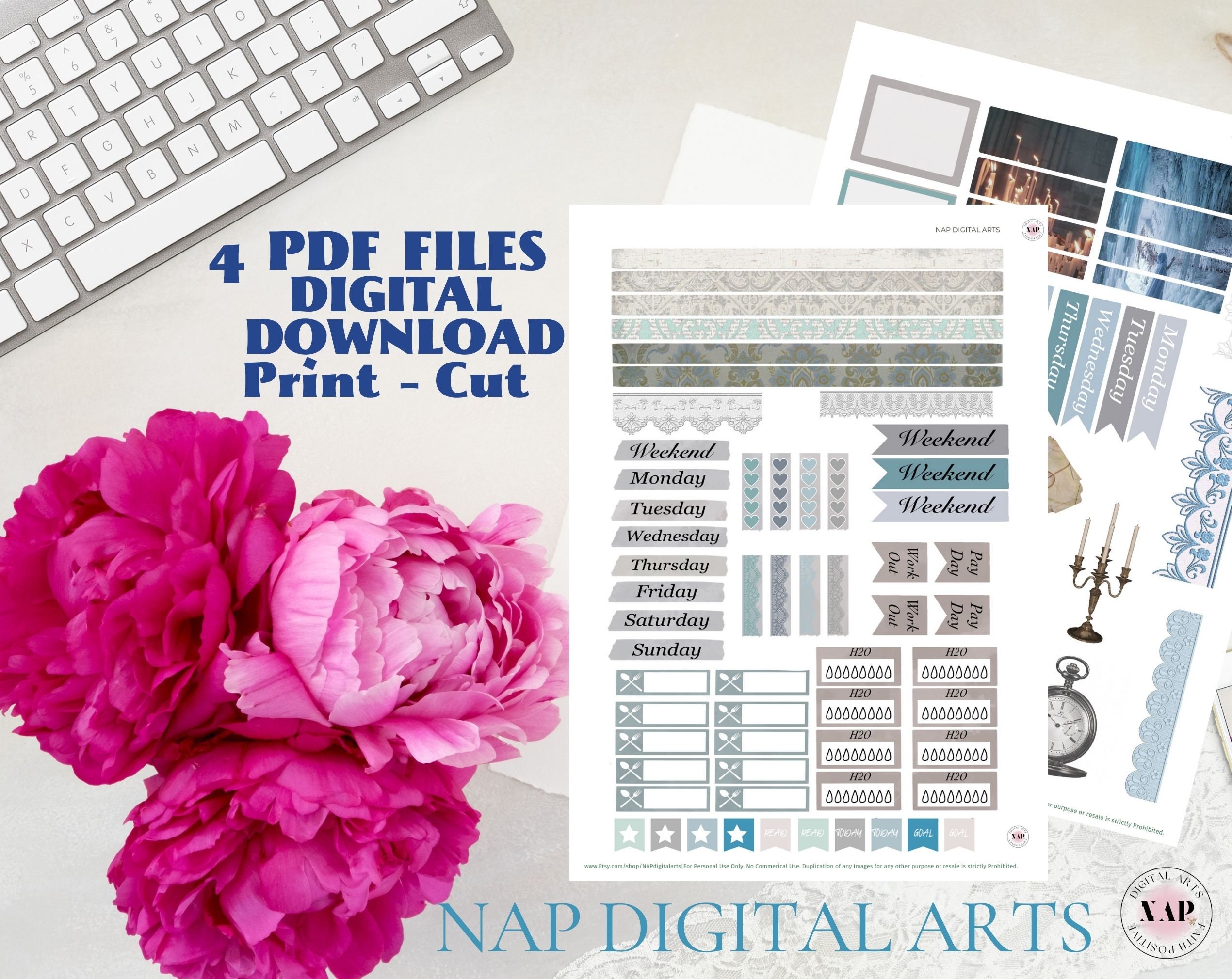 Printable Lace Bullet Journal, Note Journal Sheet, Bullet Sticker ...