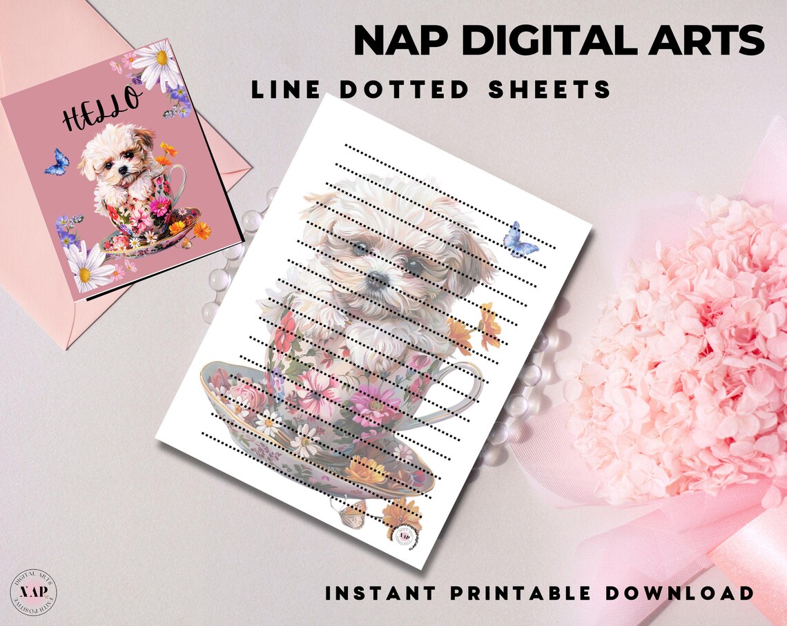 Cute Puppy Stationery Set, Dog Printable, Cute Animal Notecard, Writing ...