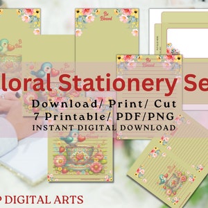 Papelería floral, juego de papel para escribir, papelería imprimible, diario de fe, papel para escribir Be Blessed, juego de regalo de papel para cartas imprimible