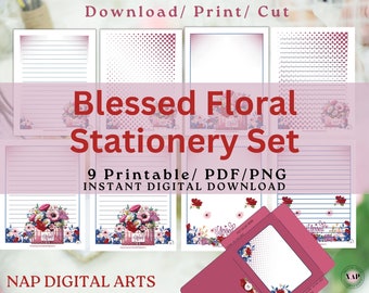 Blessed Floral Printable, Stationery bundle set, Printable writing stationery, Journaling, Note Planner insert, Christian paper gift set