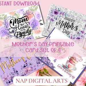 Mother&#39;s Day card printable, Mothers digital greeting card, Happy Mother&#39;s Day, Floral Greeting card set 4, Mom card, Mother&#39;s Day gift