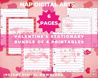 Cute Valentines paper, Printable stationery set, Love stationery pintables, Valentines day PDF, Valentines letter, Heart Stationary bundle