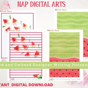 Watermelon Printable Stationary Set, Cute Printable Writing Paper, Watermelon Summer Design Paper, Fun Fruit Note Paper, Planner Sheets