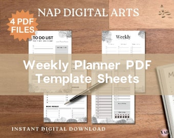 Weekly Planner PDF Template Sheets, Black White to do, Weekly To Do list, Minimalist weekly planner, Task list, PDF Planner Checklist,Insert