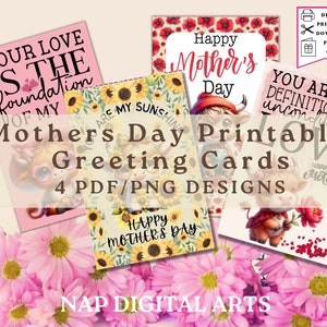 Festa della mamma stampabile, biglietto d’auguri digitale per la mamma, citazioni per la mamma, set di 4 biglietti d’auguri floreali, biglietto per la mamma carina delle Highland, regalo per la Festa della mamma