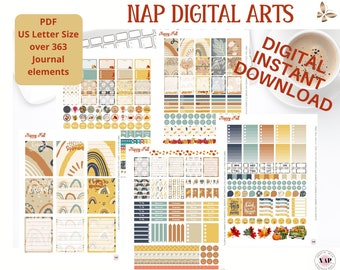 Digital Fall Boho printable, Boho digital planner, Autumn planner stickers, Autumn journal, Fall planner printable, Autumn weekly planner