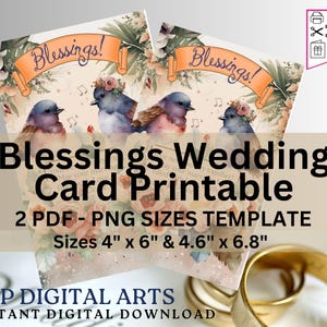 Tarjeta de boda con bendiciones para imprimir, tarjeta inspiradora con pájaros enamorados, tarjeta de felicitación cristiana, mensaje de fe, juego de tarjetas de boda con flores religiosas