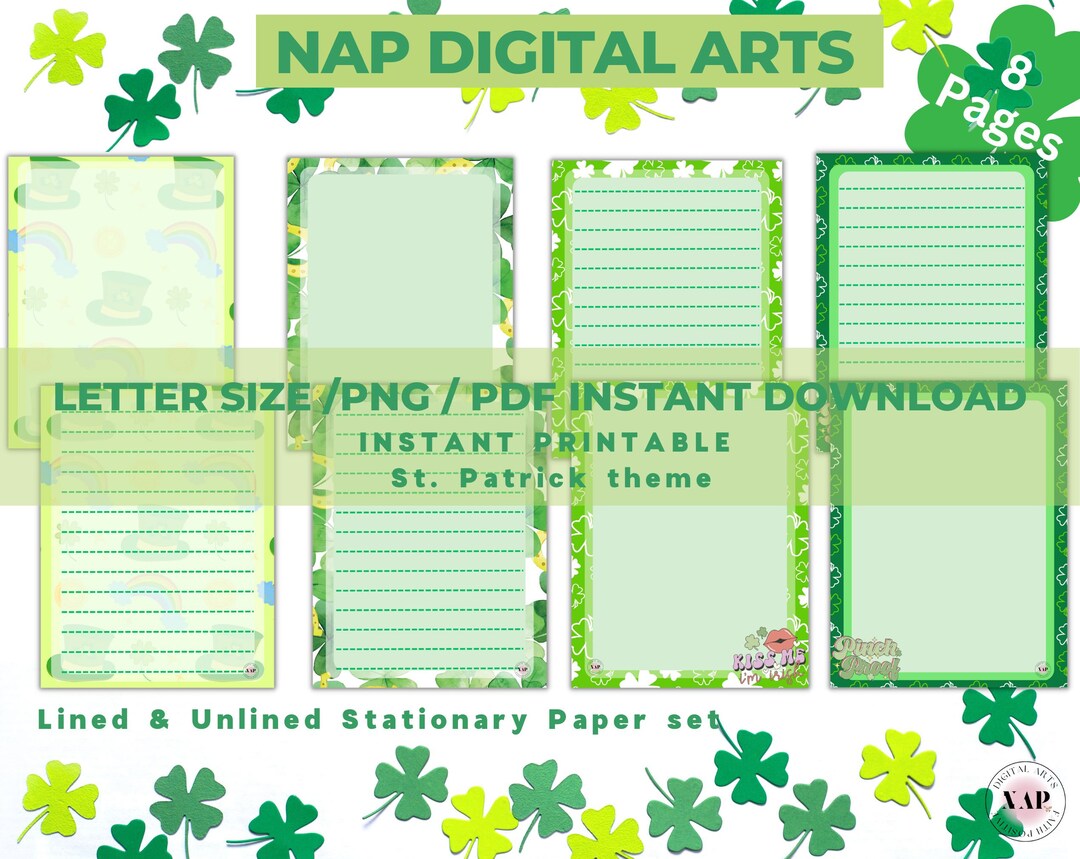 St Patrick Paper, Writing Paper Set, St Patrick Day Stationery, Green ...