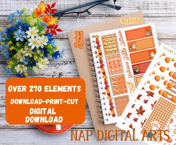 Fall planner stickers, Autumn journal, Bible journaling printable, Fall planner printable, Digital Fall planner, Fall journal stickers