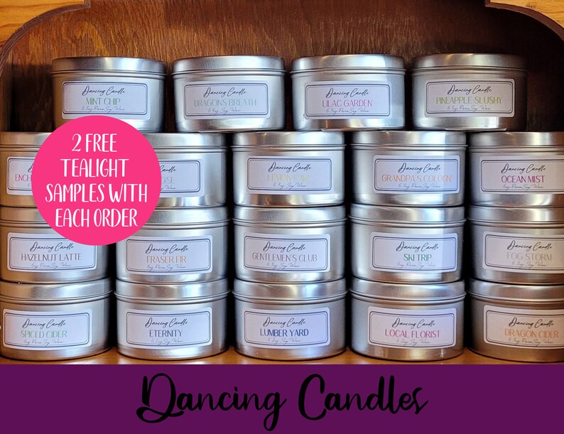 Dancing Candles/ Shimmering/ Tin Container/ 6oz/ Glitter/ Soy/ Etsy