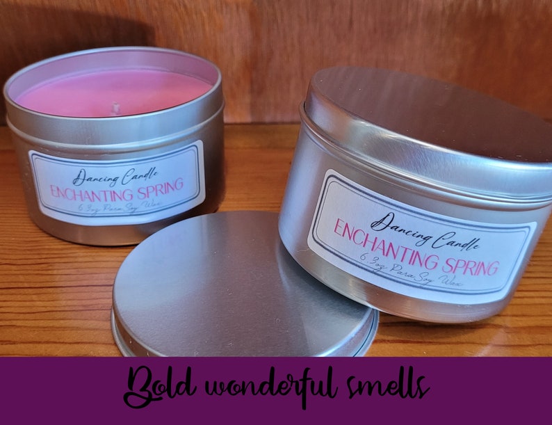 Dancing Candles/ Shimmering/ Tin Container/ 6oz/ Glitter/ Soy/ Etsy