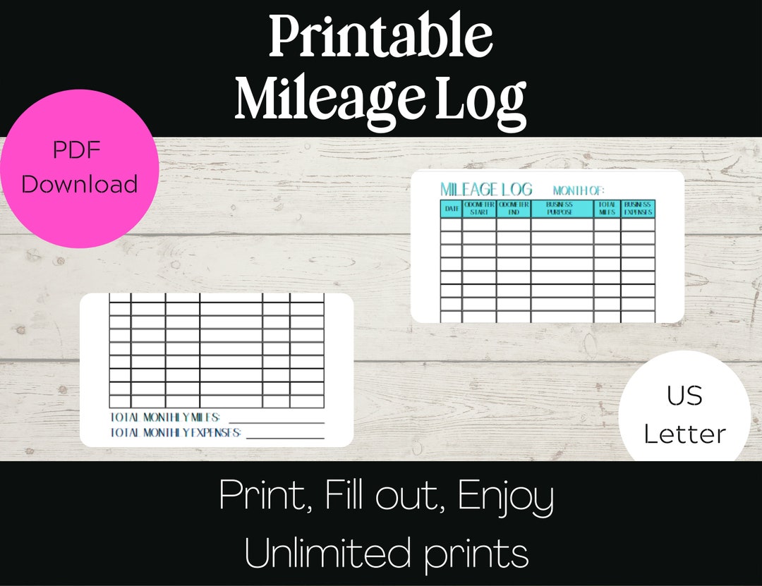 Printable Mileage Log - Etsy