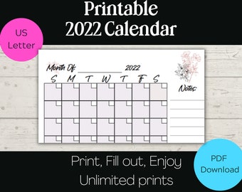 Floral Monthly Calendar for 2022