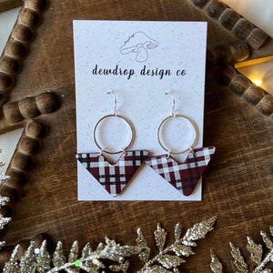 The Blair | Tartan Print | Maroon Chevron Polymer Clay Earrings
